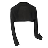 Xijadi Women's Soft Top Summer Bolero Open Front Home Long Sleeve Light Spandex Date Night Fall Short Shrug Black Large