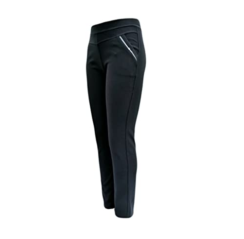 Sockenhimmel leichte Winterhose Damen gefüttert mit Polarfleece Stoffhose mit Gummibund Karo-Hose (Uni - Schwarz, 42-44)