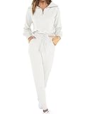 ANRABESS Women's Two Piece Outfits Sweater Lounge Sets Long Sleeve Zip Up Knit Pullover Jogger Pants Tracksuit Travel Outfits White Medium