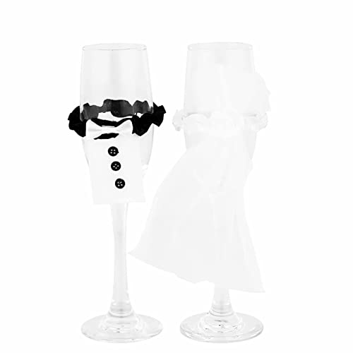 zalati Decoración de copa de champán estilo novia y novio, cubierta de vidrio para boda, fiesta, banquete, decoración de mesa de cena