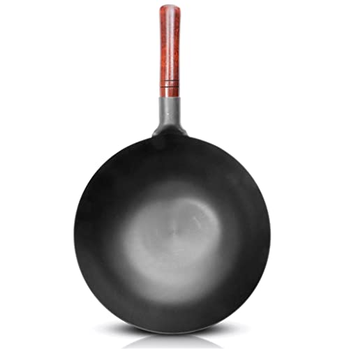 Wok tradicional de hierro con mango de madera miniatura 4