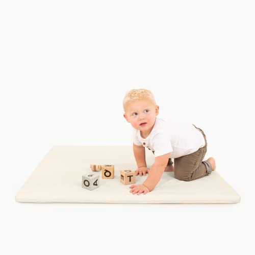Image of Gathre Baby Play Mats for Floor, Padded Square Crawl Mat, Made of Premium Water-Resistant Vegan Leather, Anti-Slip, Foldable, Wipeable Changing Pad - Ivory