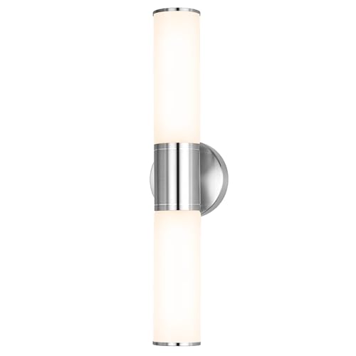 Image of 2-Light Bathroom Vanity Lighting Fixture, Brushed Nickel Wall Sconce with Opal White Glass, E26 Stocket Indoor Wall Lamp, Modern Mirror Light