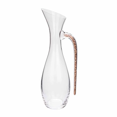 Vetrina Decanter, Glass, Elegant Design, Handle Detail, For Wine, Margaritas, Lemonade, Sangria, Tea, Rose Gold, 4x16