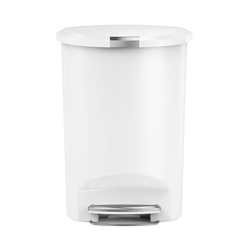 simplehuman CW1356 poubelle demi-lune à pédale, poubelle de cuisine, plastique blanc, 50 litres