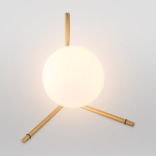 BARCELONA LED - Lámpara de Mesa Bola de Cristal Opalino RIPPER Ø15 cm – Lámpara Dorada Estilo Minimalista y Elegante para bombilla E27. Lampara Mesita de Noche, Escritorio o Salón