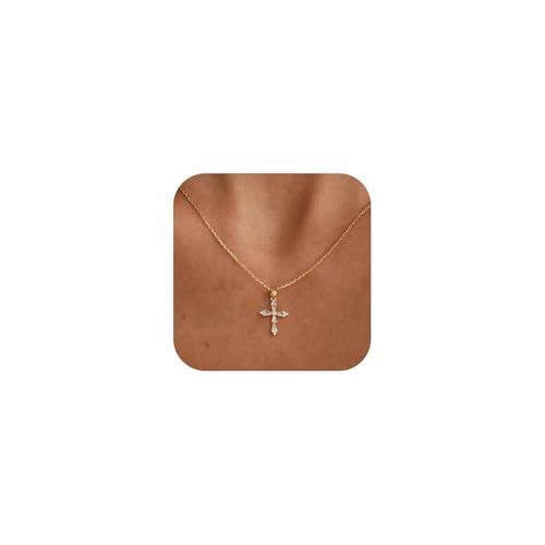 VIROMY Gold Cross Necklace for Women Dainty Diamond Cross Pendant Necklaces Non Tarnish Waterproof Necklace Simple Choker Minimalist Jewelry