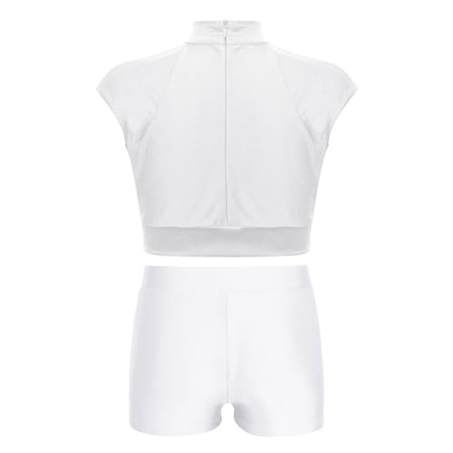 JanJean Kids Girls 2 Piece Ballet Dance Outfits Shiny Top with Booty Shorts Gymnastics Leotard Dance Tracksuit2