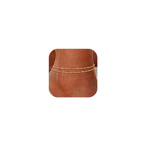 Image of LOYALLOOK Ankle Bracelets for Women Waterproof, 14K Gold Plated Cuban Figaro Link Chain Anklets Non Tarnish, Dainty Layered Anklet Bracelets Adjustable Summer Beach Foot Jewelry
