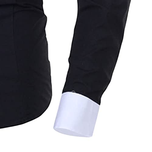 DGHM-JLMY Men's Casual Contrast Collar Long Sleeve Shirt Contrast Button Down Dress Shirt Wrinkle-Free Business Shirt4