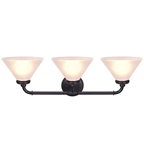 Image of Aspen Creative 62147, Three Metal Bathroom Light Fixture, 6-1 /2 inch Wide, Transitional Design in Oil Rubbed Bronze with Frosted Glass Shade Vanity WALL