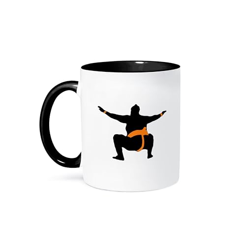 3dRose Japanese Sumo Wrestler Design Orange Ceramic Mug, 11oz, Black/White