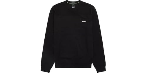 Hugo Bosss Men's Momentum X Black Mixed Textured Knit Crew Neck Sweater (US, Alpha, X-Large, Regular, Regular, Black)