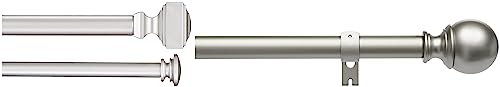 Image of AmazonBasics 1 inchW Double Extendable Tension Curtain Rods with Square Finials Set, 36 inch to 72 inch, Nickel & AmazonBasics 1 inch Curtain Rod with Round Ends, 36 inch to 72 inch, Nickel