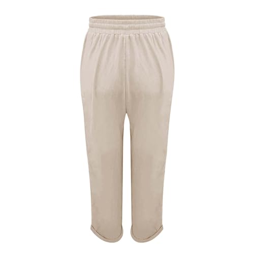 Linen Pants Women Lounge Athletic Work Elastic Comfy Bermuda Petite High Waisted Palazzo Capri Joggers Set3