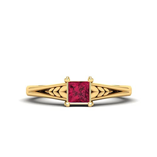 Bague femme argent sterling princesse rubis synthétique solitaire