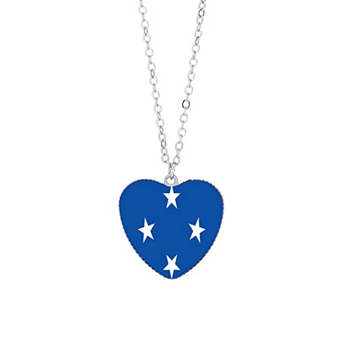 Étoile Drapeau des États fédérés de Micronésie, Symbole National Collier Coeur de pêche pour Femme Homme Patriotique Ras du Cou Drapeau Verre pendentifs Ethniques chaîne de Mode Bijoux Charme Cadeau