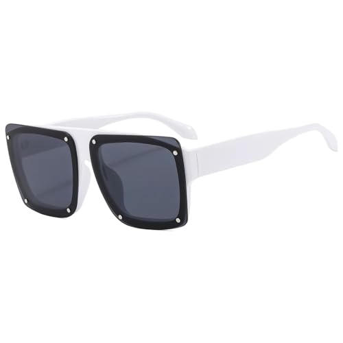Lunettes de soleil noires anti-UV400 avec grands verres punk et rivets rétro pour look vintage