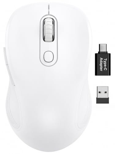Image of Trueque Wireless Mouse for Laptop, Ergonomic 6-Button Mouse, Pure White | 2.4GHz USB receiver, back /forward buttons, 3 adjustable DPI levels, silent clicks, USB-C adapter, Windows /Mac /Chrome OS /Linux