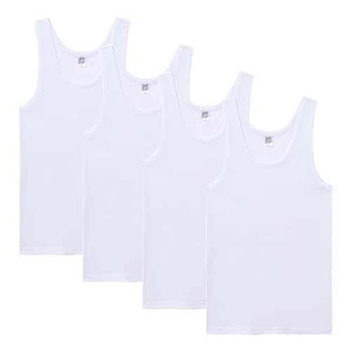 Abanderado Pack Camiseta de Tirantes Línea Original de Algodón 100% Hombre x4, Blanco, L