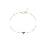 Armband Damen 18K Gold, Armbänder Damen Elegant Rot Rubin 0.21 Karat Herzform Kettenarmband 750 Gelbgold mit Diamant