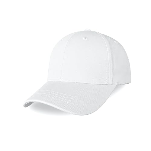 Cappellino Baseball Regolabile Unisex in 100% Cotone Stile Casual Adatto per Sport Attività All'aperto Lavoro E Tempo Libero Tessuto Traspirante E Confortevole Ideale per Uomo E Donna Bianco