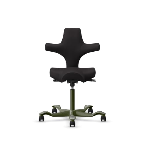 Image of HAG Capisco Sit to Stand Chair-Moss Green Frame-Upholstered Black Onyx Vinyl