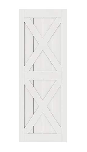 DIYHD 30X84 in Double X Shape White Barn Door Slab MDF Solid Core Primed Interior Door Panel(Disassembled)