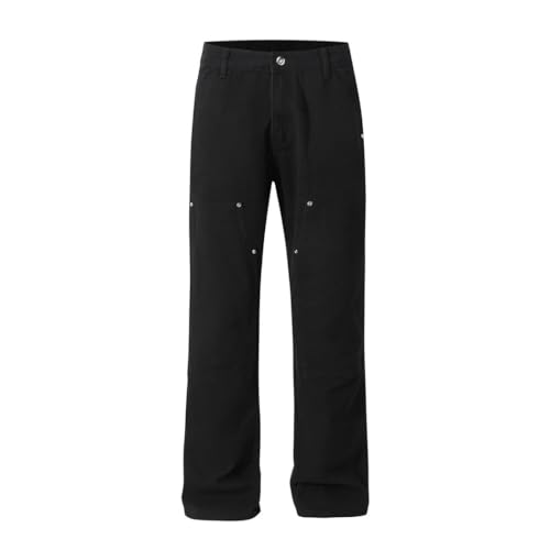 Men’s American Style Lightning Pattern Washed Jeans, Gradient Color, Straight Loose Fit Trousers