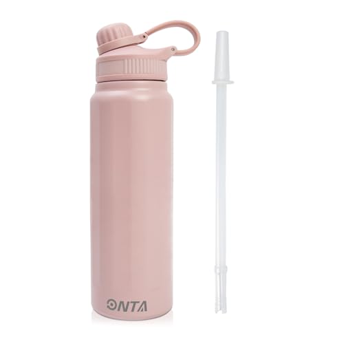 ONTA Botella térmica deportiva de agua aislada al vacío-840ML Mantiene el agua fría durante 48 horas y caliente durante 24 horas Botella agua acero inoxidable y termo a prueba de fugas Taza （rosa）