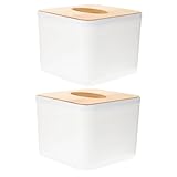 Amosfun 2個キューブ型プラスチックティッシュボックスカバー 木製蓋付き 正方形ティッシュホルダー デスクトップ収納 キッチン バスルーム オフィス用