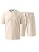 JMIERR Mens 2 Piece Outfits Oversized Casual Summer Shorts Set Raglan Sleeve T-shirts & Workout Short Suits for Men 2026, Cream M