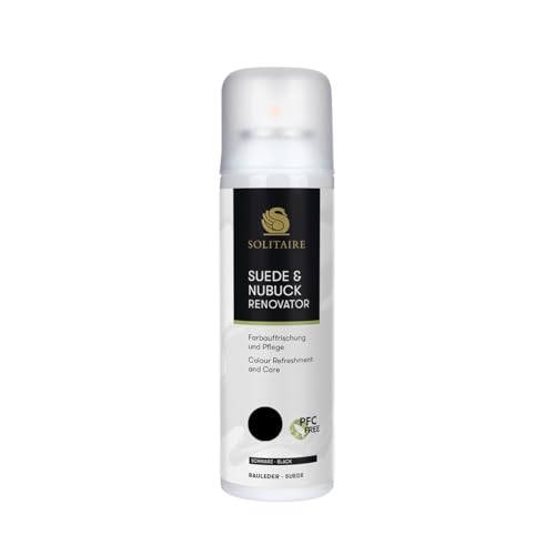 SOLITAIRE Velours & Nubuk Farbaktivator Spray 200 ml (schwarz) Farbauffrischung, Schutz & Pflege Spray zur Farbaktivierung von Schuhen & Taschen aus Wildleder, Rauleder, Veloursleder, Nubukleder