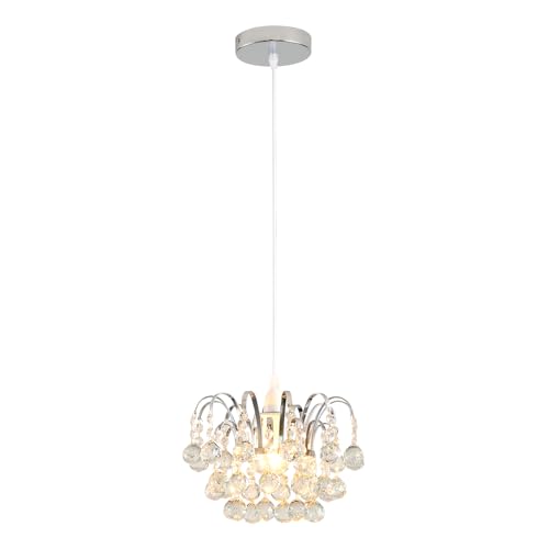 HAUSPRO Florence Chandeliers Ceiling Lights Living Room, Crystal Pendant Light Fixture, Silver Lampshade, Flush Light Fittings Ceilings for Hallway, Bed & Dining Room Office