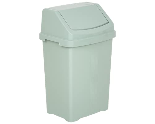 Pemienterprize 50L Litre Large Heavy Duty Plastic Bin Dustbin, Storage Unit with Locking Lid/Swing Bin Recycling Kitchen Waste Bin Rubbish Waste Animal Feed (Swing Bin, Silver Sage)