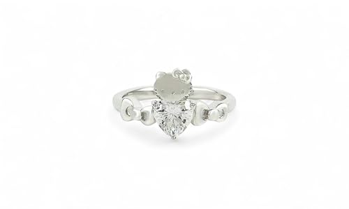 925 Sterling Silver Heart Shape Moissanite Kitty Ring Women Kitty Jewelry Solitaire Promise Ring Cat Lover Ring Birthday Gift for Animal Lover