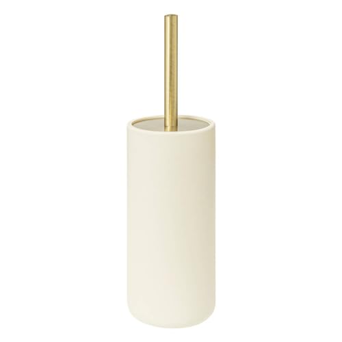 5five - Brosse WC Duo Avec Support Ivoire et Doré, Ø 10 x H 36 cm - Pour Toilettes, Salle de Bain