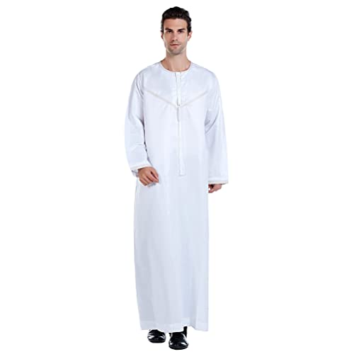 Musulmans Hommes Robes Arabe À Manches Longues Prière Robes Tuniques Lâches Caftan Moyen-Orient Saoudien Royale Islamique Costume Rétro Abaya Vêtements Musulmans (Blanc,XXL) Cover