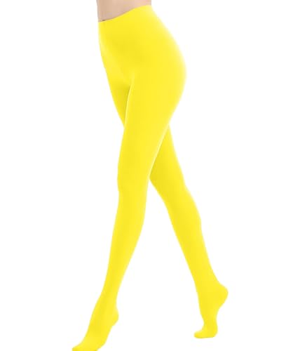 Womens Stockings 80D Semi Opaque Tights High Waist Soft Pantyhose Bright Yellow Funky Tights (19 Colors)