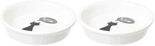 TRIXIE Ciotola in ceramica per gatti a bordo basso – Per rispettare i baffi sensibili – Antiscivolo & lavabile in lavastoviglie – Bianco, 0,25 l, ø 13 cm (Confezione da 2)