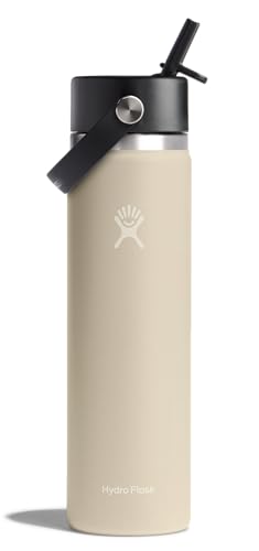 Hydro Flask Water Bottle - Insulated Stainless Steel - Wide Straw Lid, Non Spill, Leakproof in 24 Oz Oat Tan