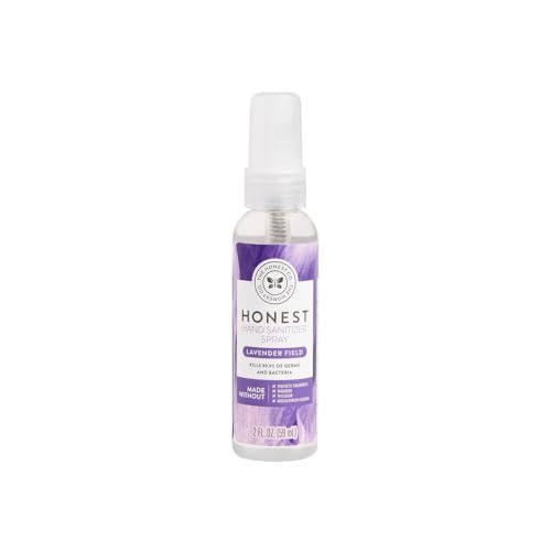 The Honest Company Plant-Based Hand Sanitizer Spray Kills 99.9% of Germs Hypoallergenic Quick-drying and Moisturizing Lavender Field 2 fl oz