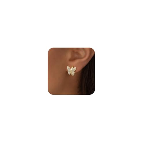 Gold Butterfly Earrings for Women Trendy Sweet and Cute Bowknot Hoop Sparkly Cubic Zirconia Bow Earrings Butterfly Jewelry Wedding Party Gifts