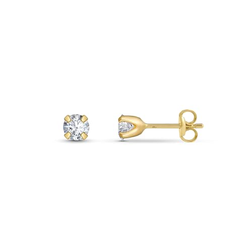 Amberta Allure Boucles D'Oreilles pour Femme en Or Jaune 9 Carats Oxyde De Zirconium: 3.75 mm