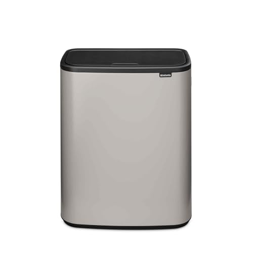 Image of Brabantia Bo Touch Bin Hi 13.2 Gallon /60L (Soft Gray), XXL Trash Can for Kitchen, Soft-Touch Garbage Can with Removable Inner Container