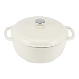 Amazon Basics Cazuela Redonda de Hierro Fundido Esmaltado con Tapa, 4,1 L, Blanco