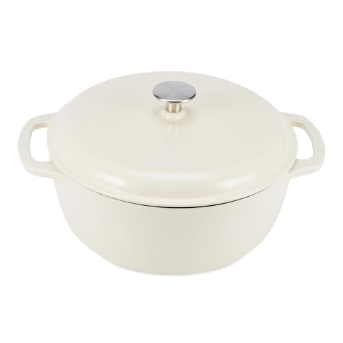 Amazon Basics Cazuela De Hierro Fundido Esmaltado Tipo Horno Holandés , Redondo, 4.1 L, Blanco