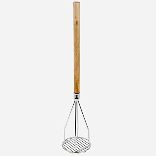 Tezzorio 24 Inch Chrome Plated Round-Faced Potato Masher With Wooden Handle cover
