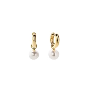 Dainty Pearl Earrings for Women-14k Real Gold Plated Pearl Dangle Earrings Sterling Silver Post Hoop Earrings for Women Trendy Gold Diamond Stud Drop Earrings Bridal Wedding Jewelry