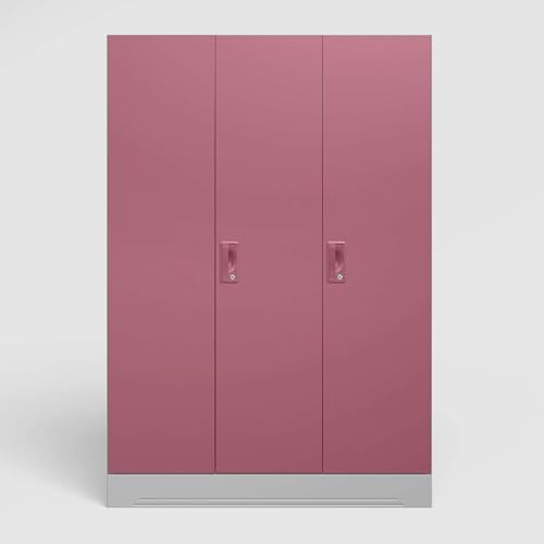 Image of Interio by Godrej Almirah Slimline 3-Door Steel Almirah, Cupboard for Clothes (Royal Ivory and Dusty Rose), 1-Year Warranty, 7 Shelves, 1 Locker